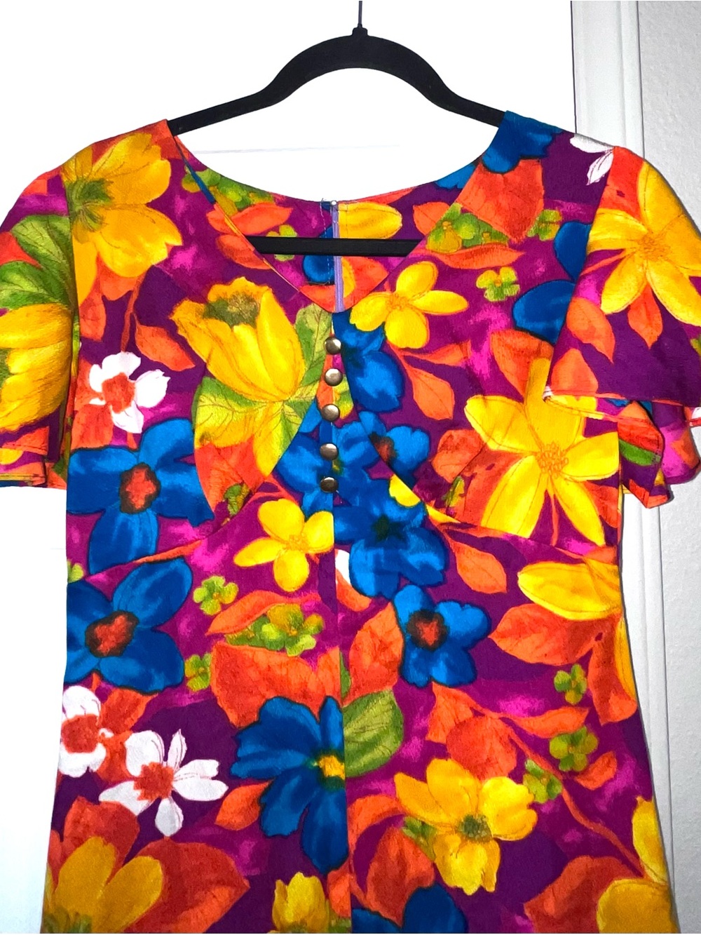 Vintage 60s 70s Handmade Hawaiian Retro Flower Power Maxi Dress Size Small